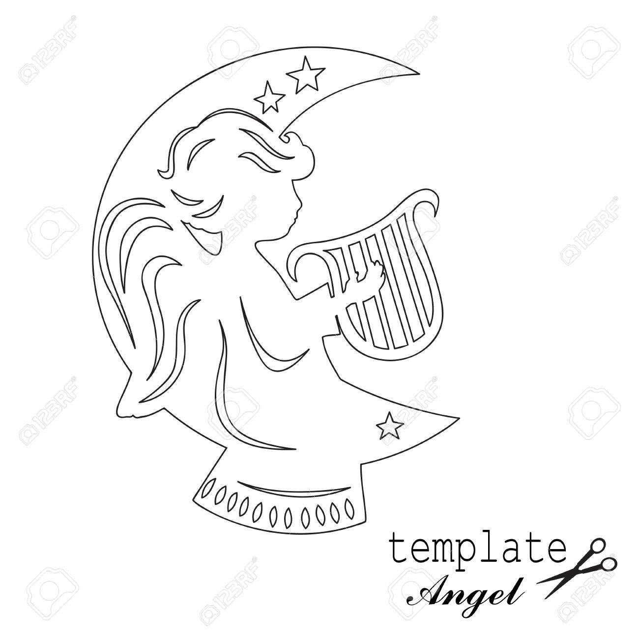 template angel for cut of laser or engraved stencil for paper wood engraving template