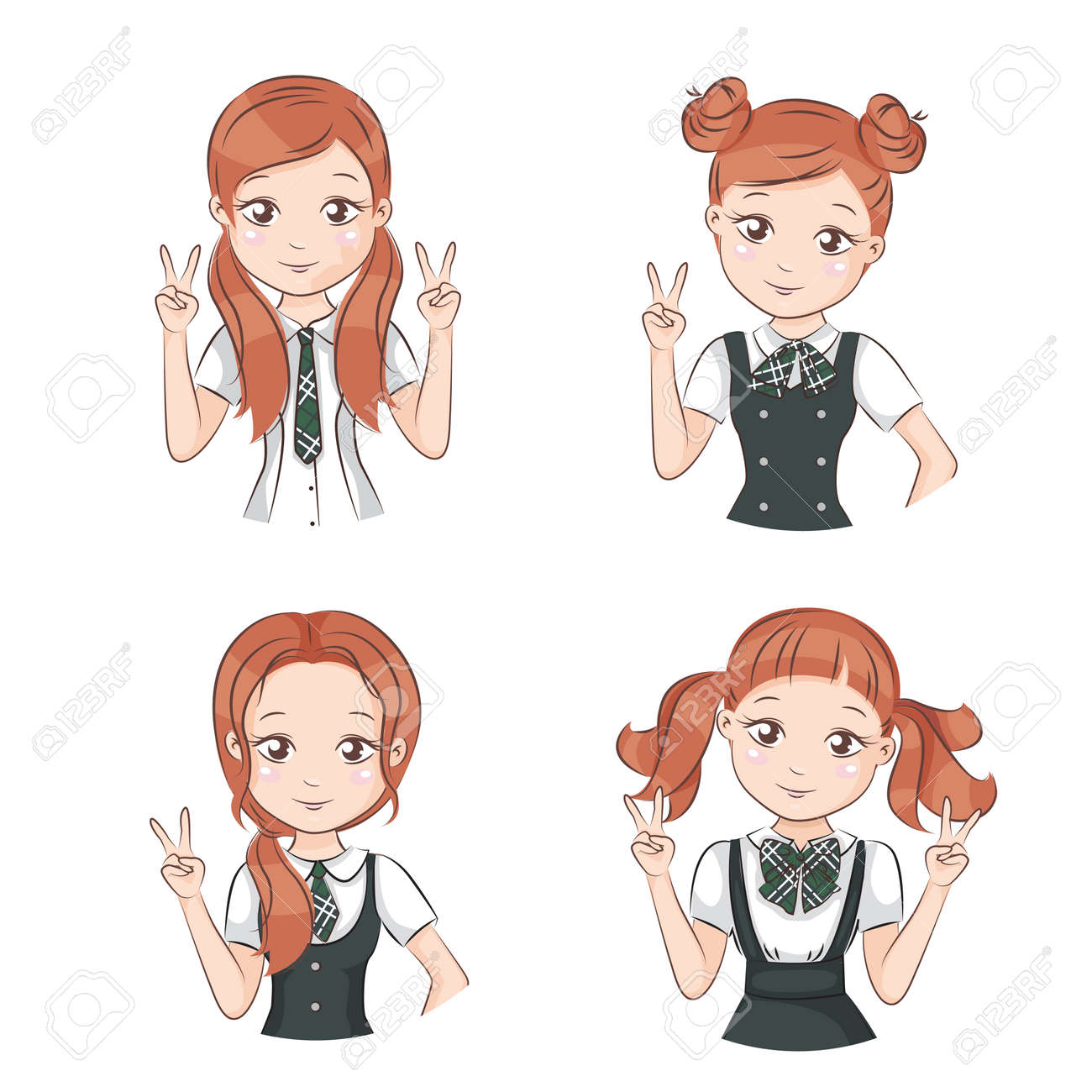 Set Of Cute Girls With Different Hairstyles And Different Stylish
