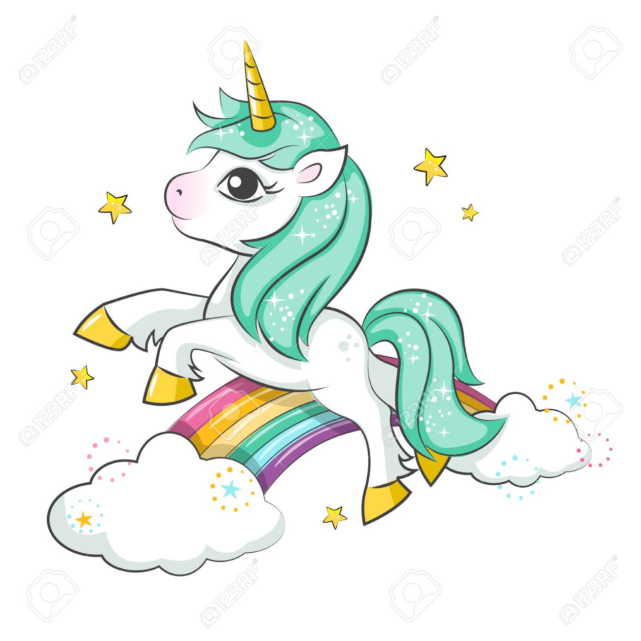 Cute magical unicorn and rainbow .. Vector design isolated on white background. Print for t-shirt or sticker. Romantic hand drawing illustration for children. - 88599148 Cute magical unicorn and rainbow .. Vector design isolated on white background. Print for t-shirt or sticker. Romantic hand drawing illustration for children. - 88599148