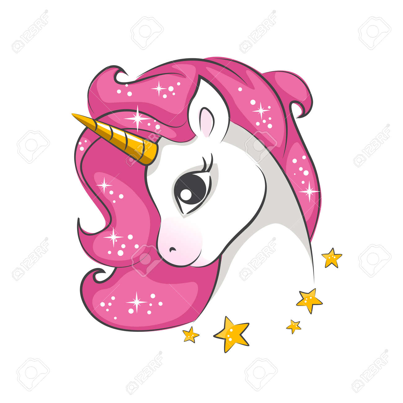 Cute little pink magical unicorn. Vector design on white background. Print for t-shirt. Romantic hand drawing illustration for children. - 95479857 Cute little pink magical unicorn. Vector design on white background. Print for t-shirt. Romantic hand drawing illustration for children. - 95479857