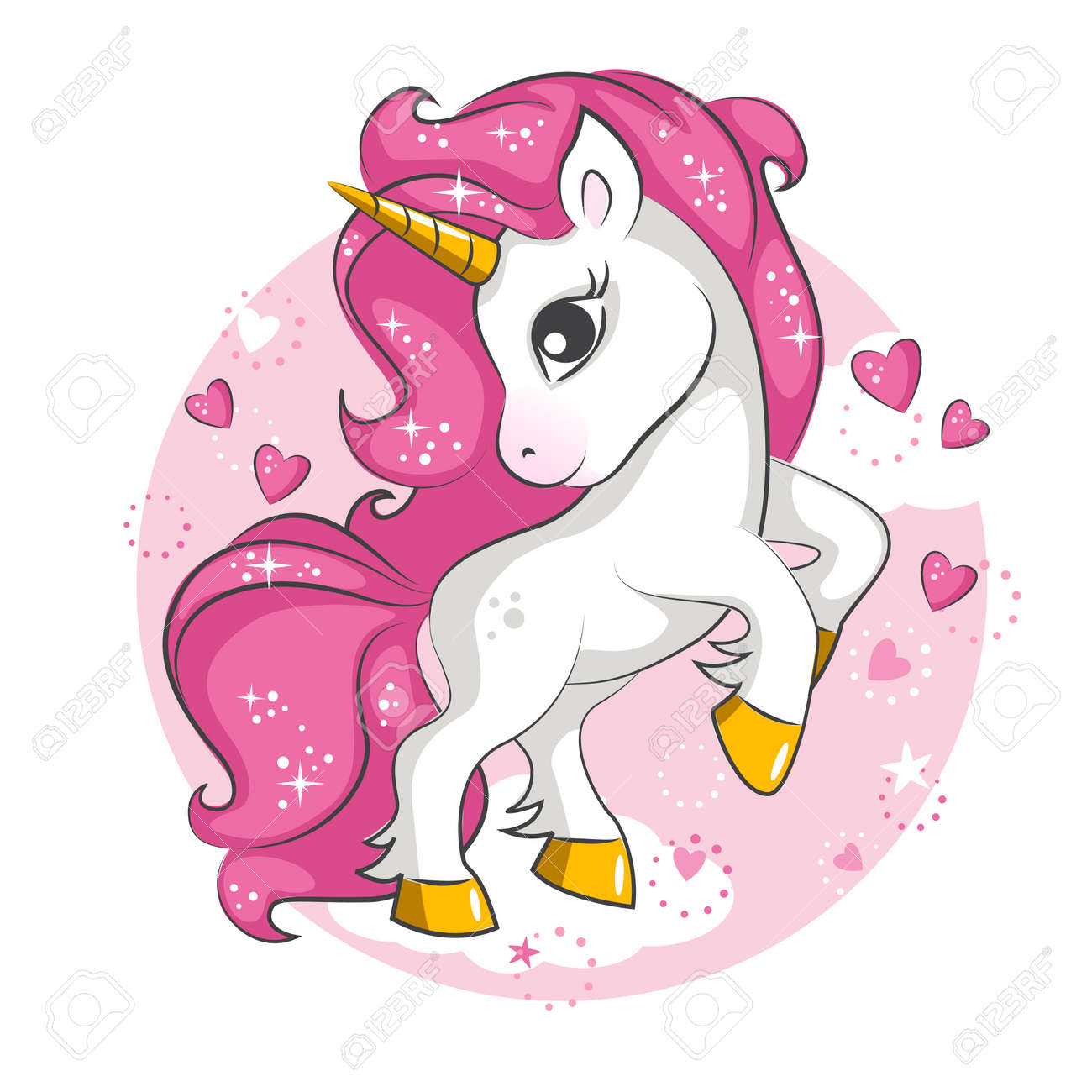 Cute little pink magical unicorn vVector design on white background. Print for t-shirt. Romantic hand drawing illustration for children. - 96436738 Cute little pink magical unicorn vVector design on white background. Print for t-shirt. Romantic hand drawing illustration for children. - 96436738