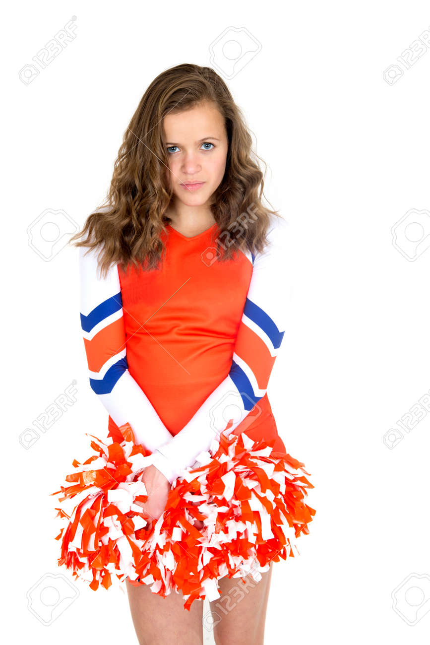 Cheerleader girl pose standing with pom-pom Stock Photo by ©studiomediaceh  55068527