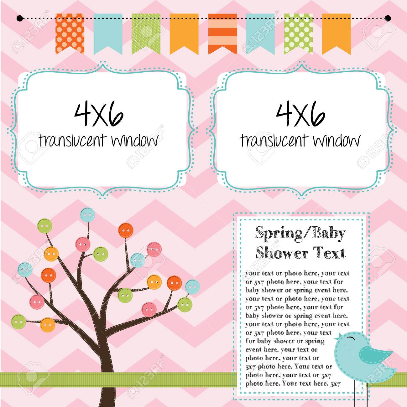 Spring, baby shower, or summer layout with trees, birds and banner or bunting, background for scrapbooking, vector format - 27747631 Spring, baby shower, or summer layout with trees, birds and banner or bunting, background for scrapbooking, vector format - 27747631