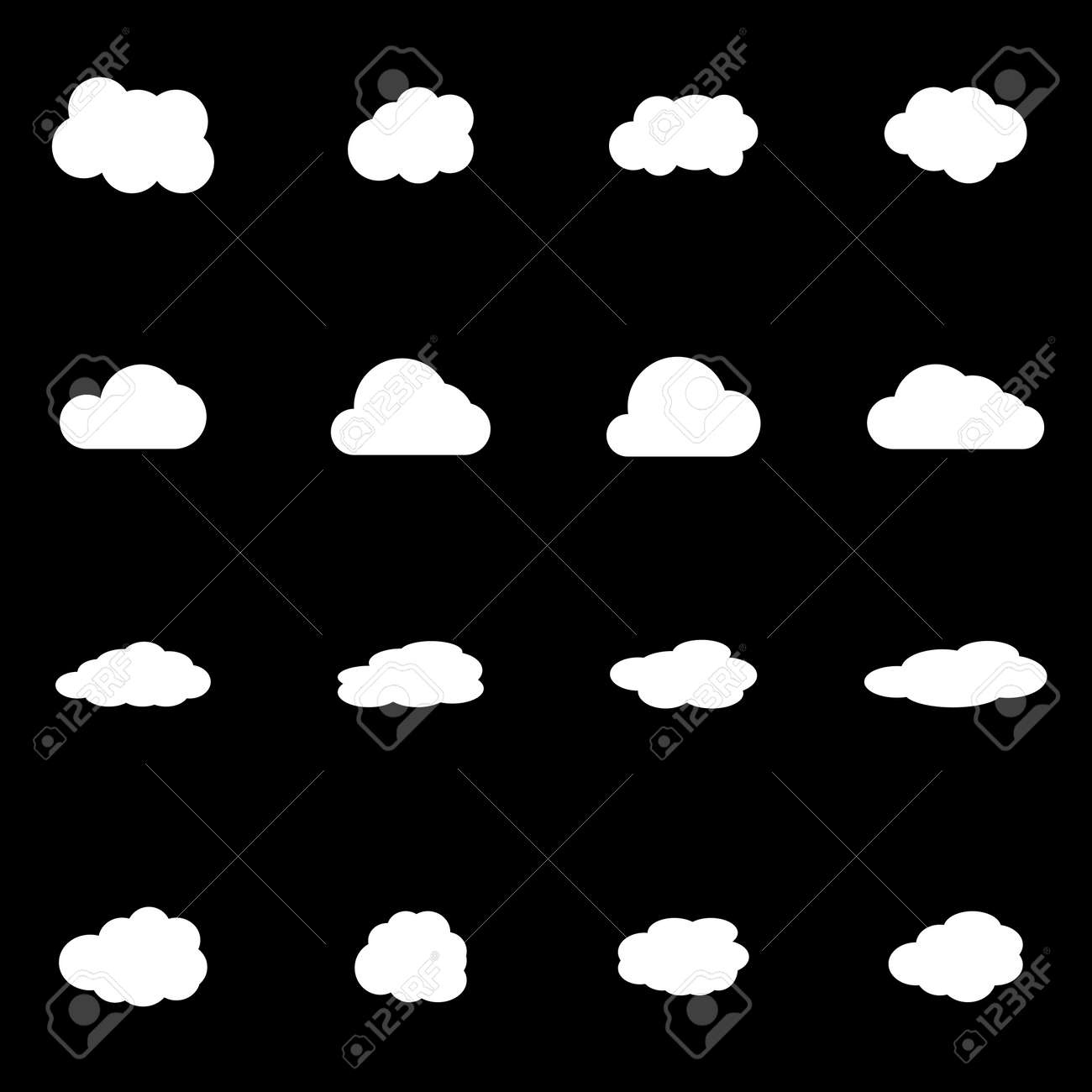 Vector White Cloud Icon Set On Black Background Royalty Free Cliparts Vectors And Stock Illustration Image