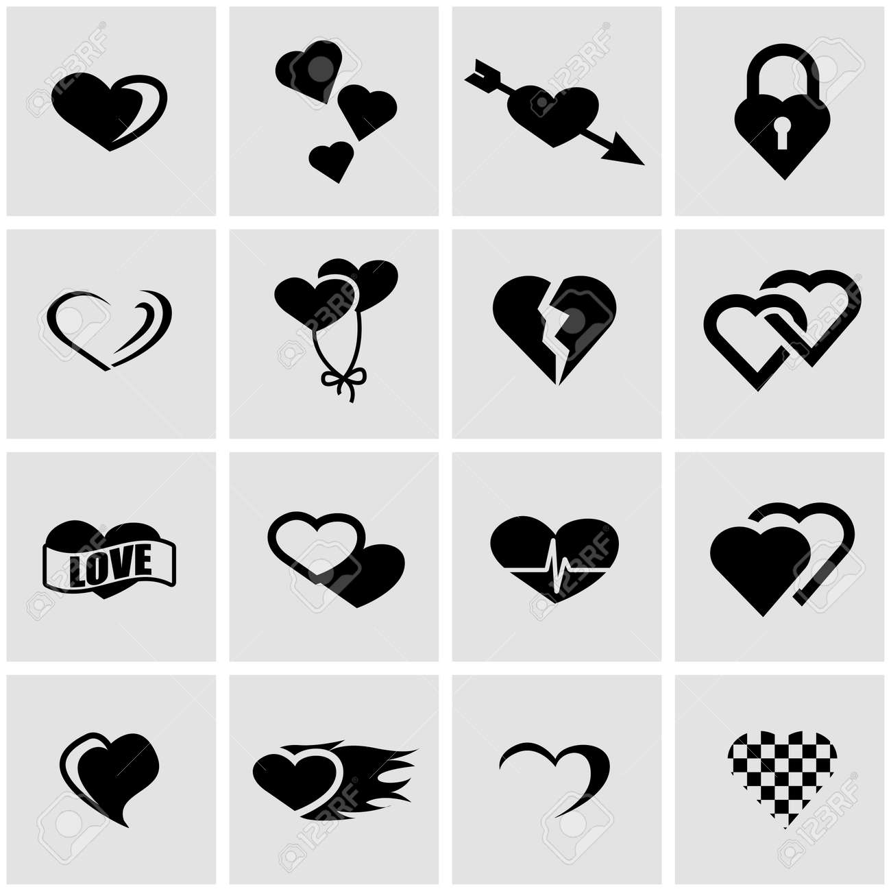 ベクトル黒ハートのアイコンが灰色の背景の設定 のイラスト素材 ベクタ Image