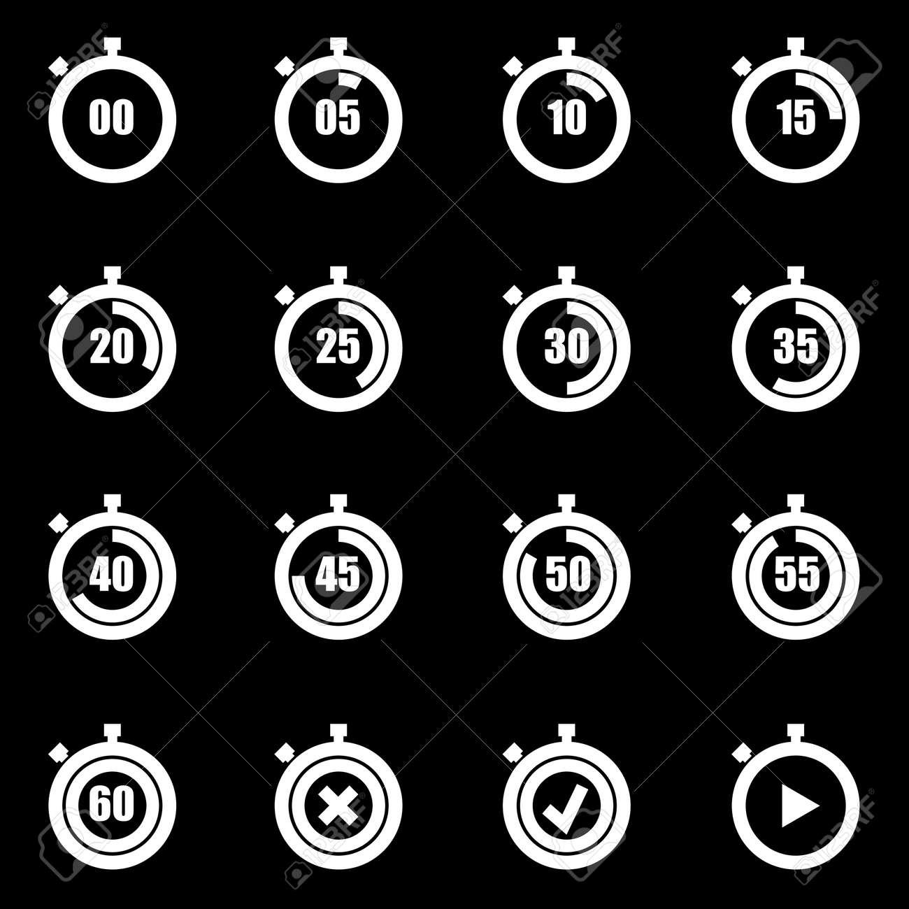 ベクトル白いストップウォッチのアイコンが黒の背景に設定のイラスト素材 ベクタ Image