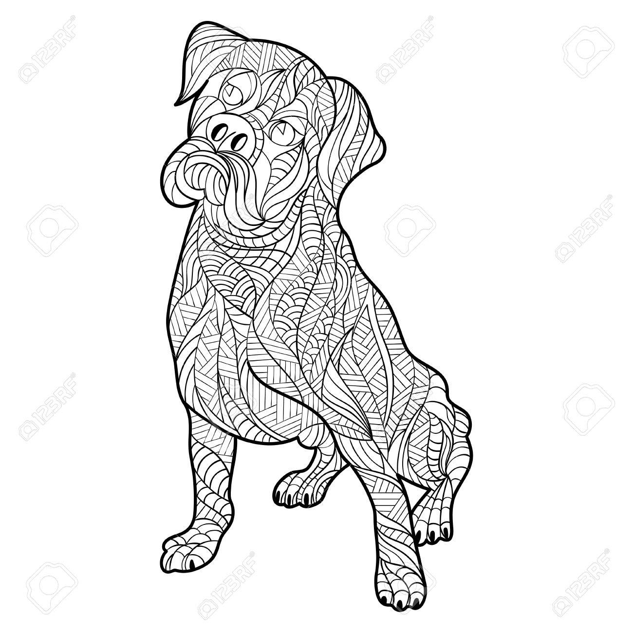 Vector Monochrome Hand Drawn Zentagle Illustration Of Boxer ...