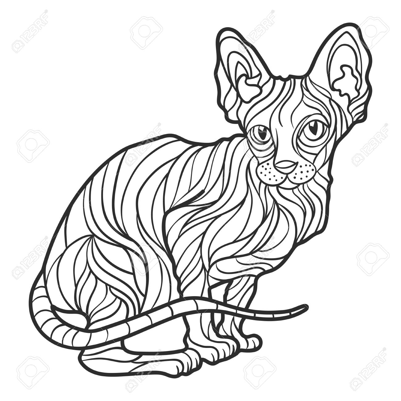Illustration Vectorielle Monochrome Dessines A La Main De Sphynx Chat Coloriage Avec Des Details Eleves Isoles Sur Fond Blanc Style Boho Concevoir Pour Le T Shirt La Carte De Voeux Ou L Affiche Clip