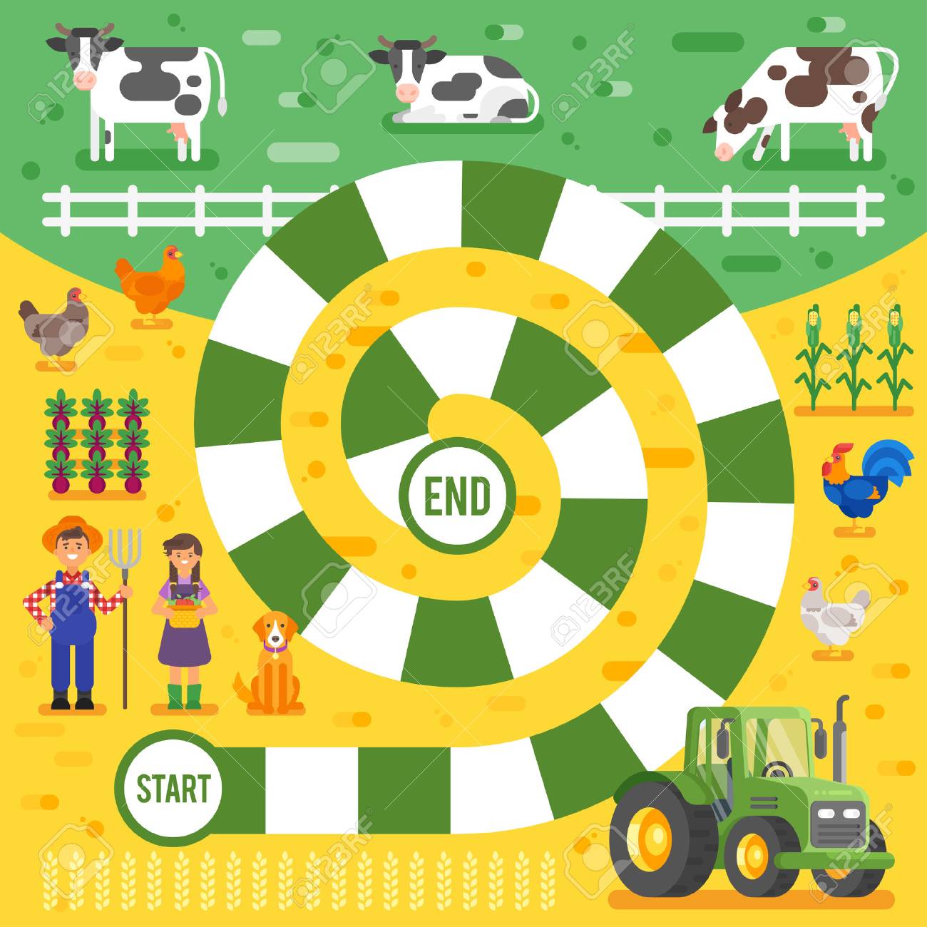 Vector flat style illustration of kids farm board game template. For print. - 67056235 Vector flat style illustration of kids farm board game template. For print. - 67056235