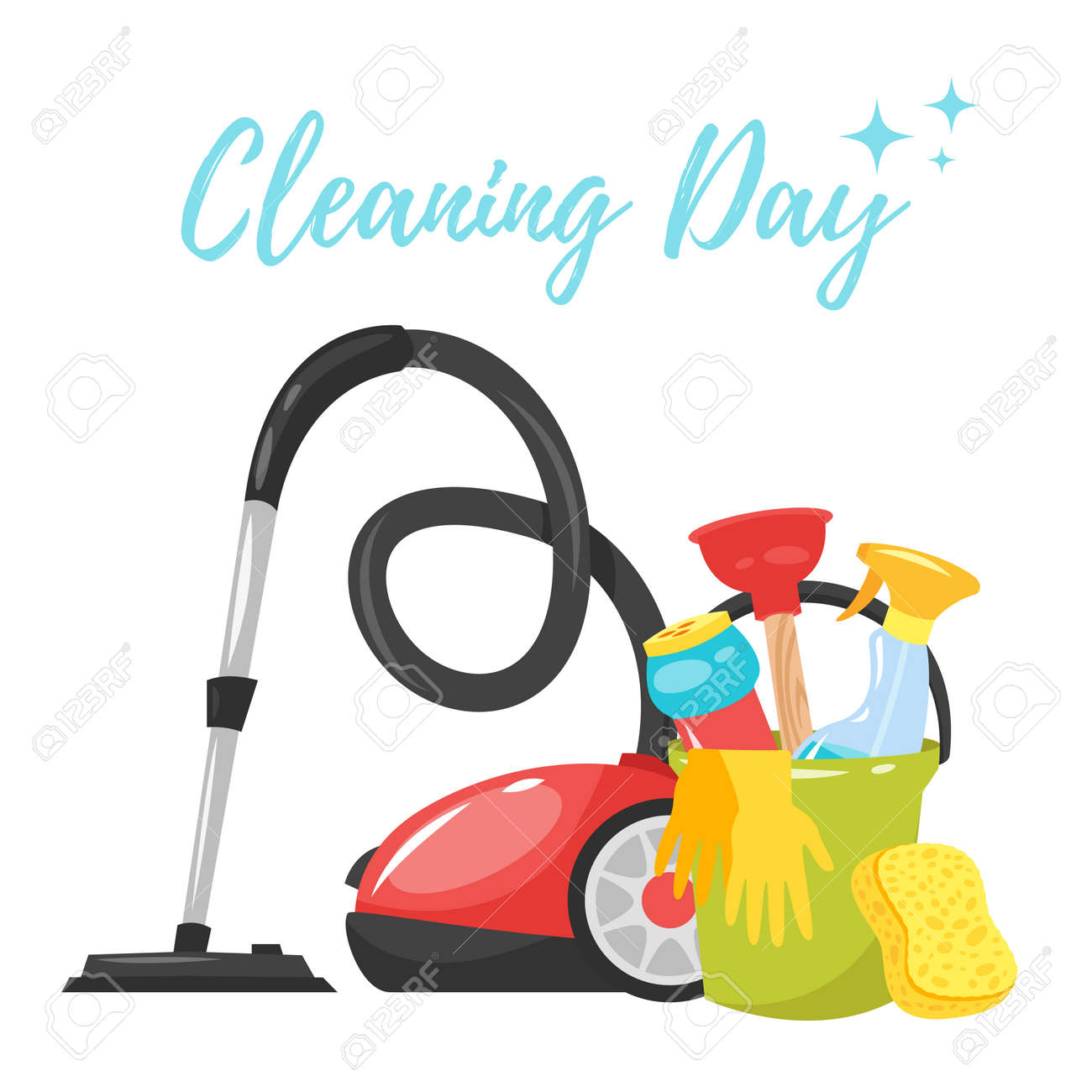 vector cartoon style illustration of cleaning service tools banner cleaner cartoon images