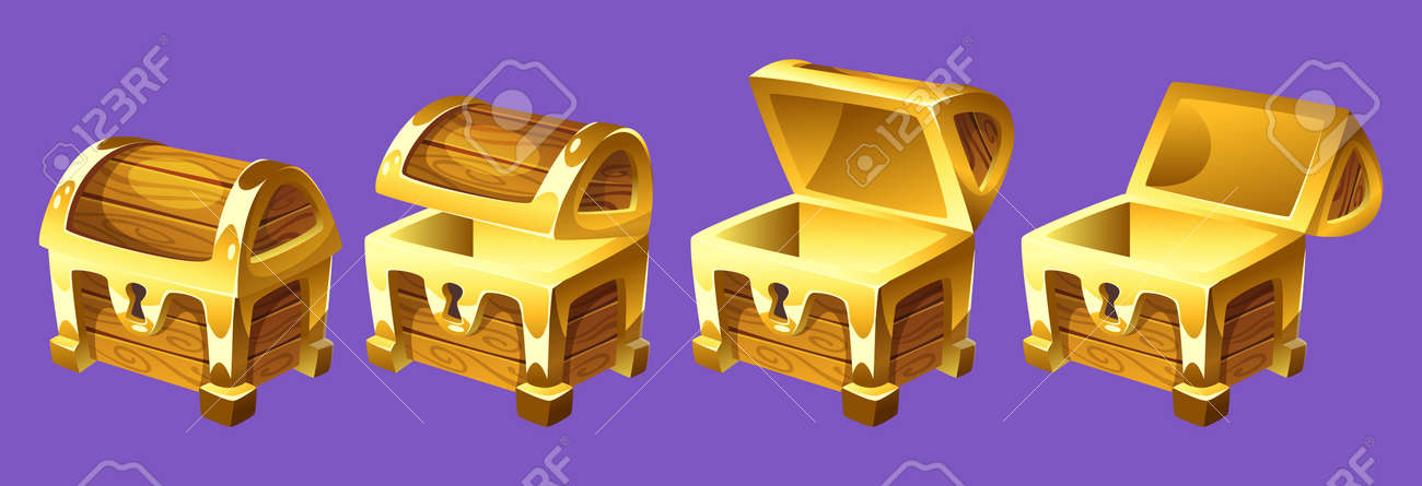 Vector cartoon style illustration of treasure chest for animation. Open and closed antique box. Isolated on white background. Game user interface (GUI) element for video games, computer or web design. - 90068432 Vector cartoon style illustration of treasure chest for animation. Open and closed antique box. Isolated on white background. Game user interface (GUI) element for video games, computer or web design. - 90068432
