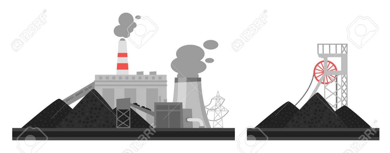 Vector cartoon illustration of coal plant. Environmental pollution concept. - 91780027 Vector cartoon illustration of coal plant. Environmental pollution concept. - 91780027