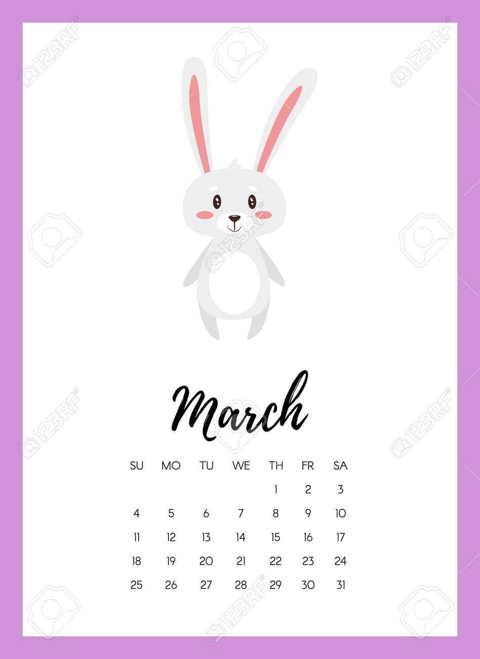vector cartoon style illustration of march 2018 year calendar