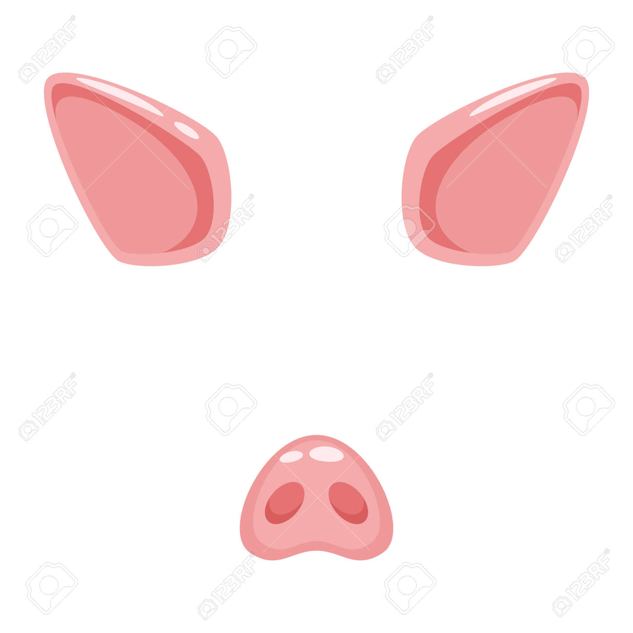 Vector Cartoon Style Cute Pig Animal Face Element Or Carnival Mask Decoration Item For Your Selfie Photo And Video Chat Filter Ears Nose And Horn Isolated On White Background Royalty Free Cliparts