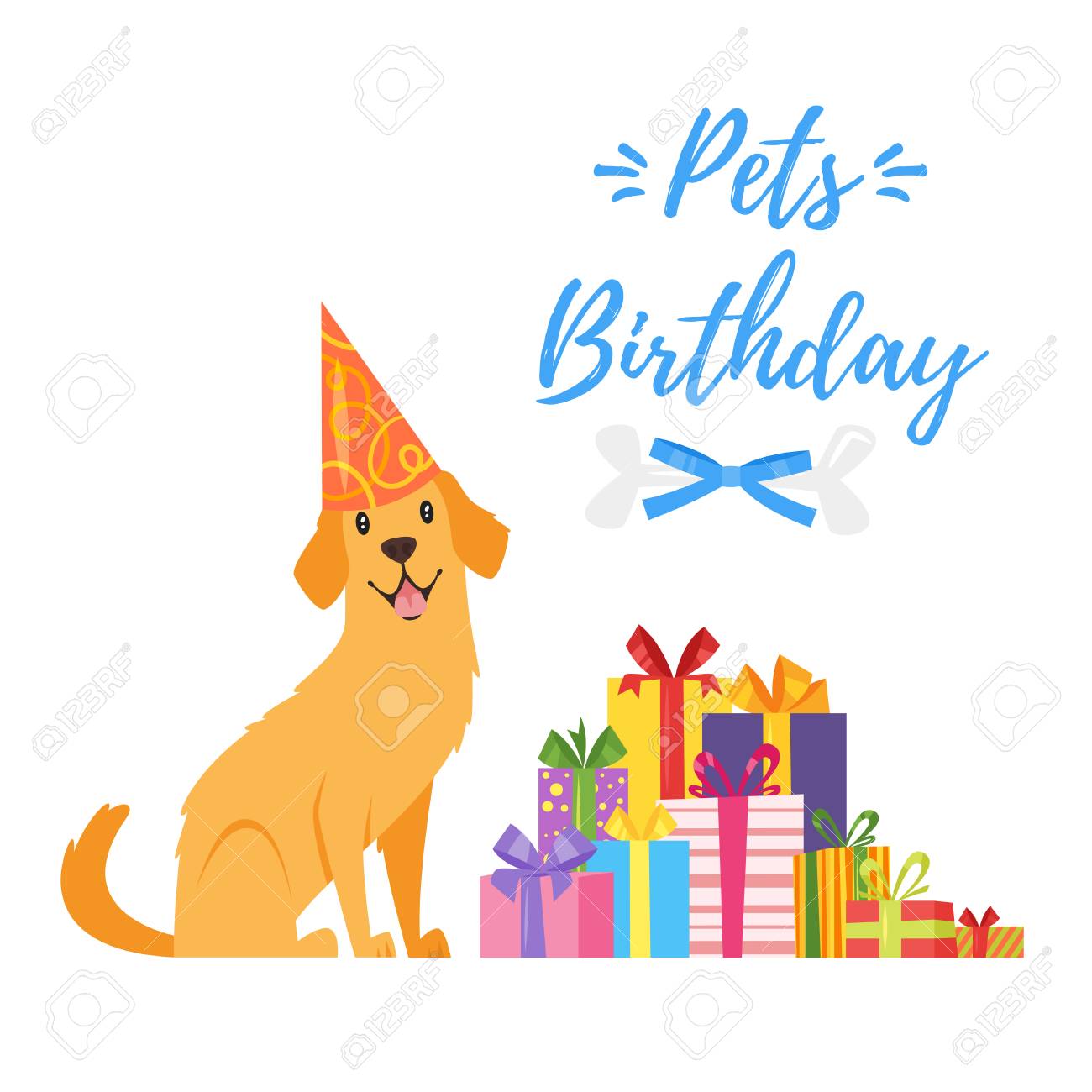 Illustration De Style Dessin Anime De Vecteur De Carte De Voeux D Anniversaire D Animaux De Compagnie Avec Une Pile De Cadeaux Et Un Chien Heureux Labrador Dore En Chapeau De Cone D Anniversaire Illustration De Style Dessin Anime De Vecteur De Carte De Voeux D Anniversaire D Animaux De Compagnie Avec Une Pile De Cadeaux Et Un Chien Heureux Labrador Dore En Chapeau De Cone D Anniversaire