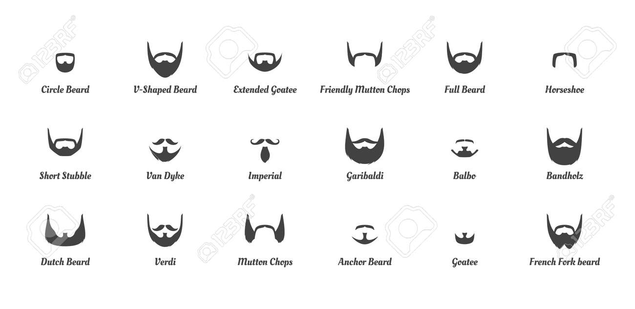 Vector Cartoon Style Set Of Man Different Fashion Beards And