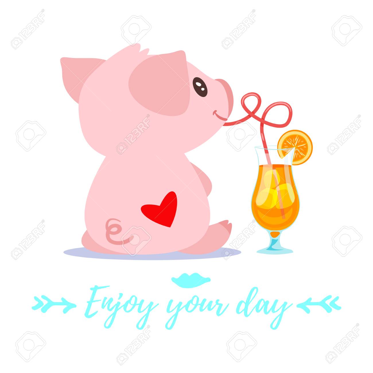 vector cartoon style illustration of cute pink pig sitting backwards