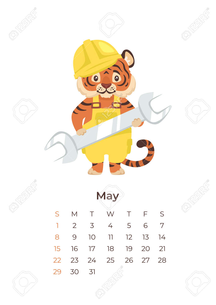 Cartoon Tiger May 2022 Calendar A4 Format Template. Royalty Free Cliparts,  Vectors, And Stock Illustration. Image 176379821.