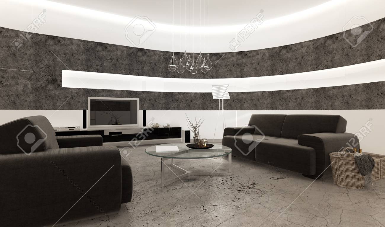 黒と白のリビング ルームのインテリア の写真素材 画像素材 Image