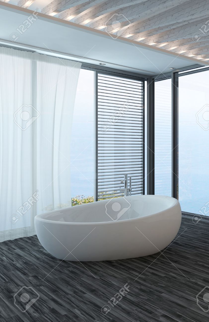 Salle De Bain De Luxe En Pierre ~ int rieur de salle de bains moderne avec un sol noir autoportante Salle De Bain De Luxe En Pierre ~ int rieur de salle de bains moderne avec un sol noir autoportante