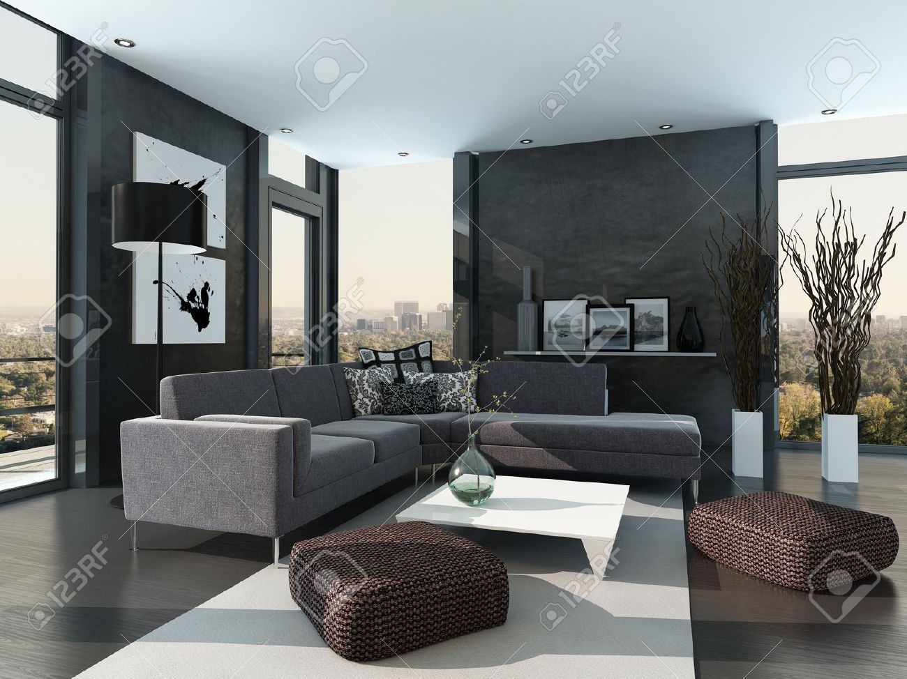 Gray colored modern design living room interior royalty free stock ... Modern nappalik képekben