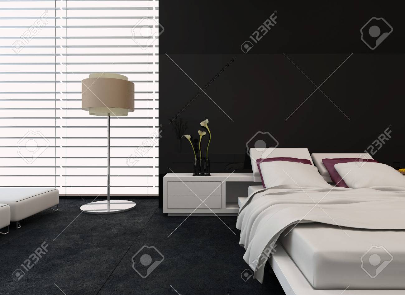 Modern Bedroom Interior With Black And White Decor With An Adjustable