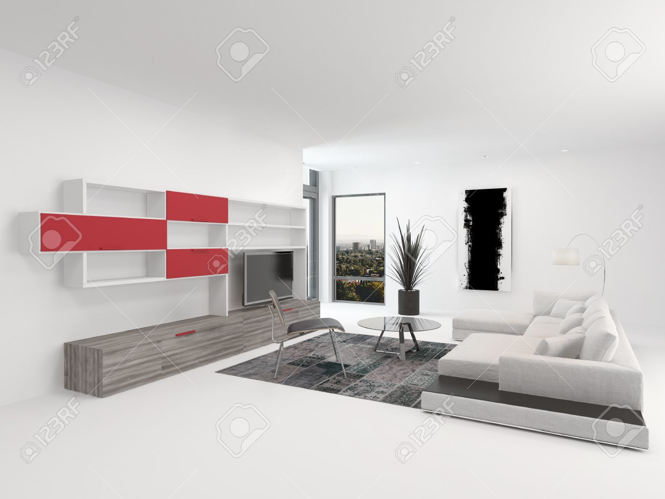Modern Accents - Upmarket Modern Living Room Interior With Vivid Red Accents And modern accents - upmarket modern living room interior with vivid red accents and