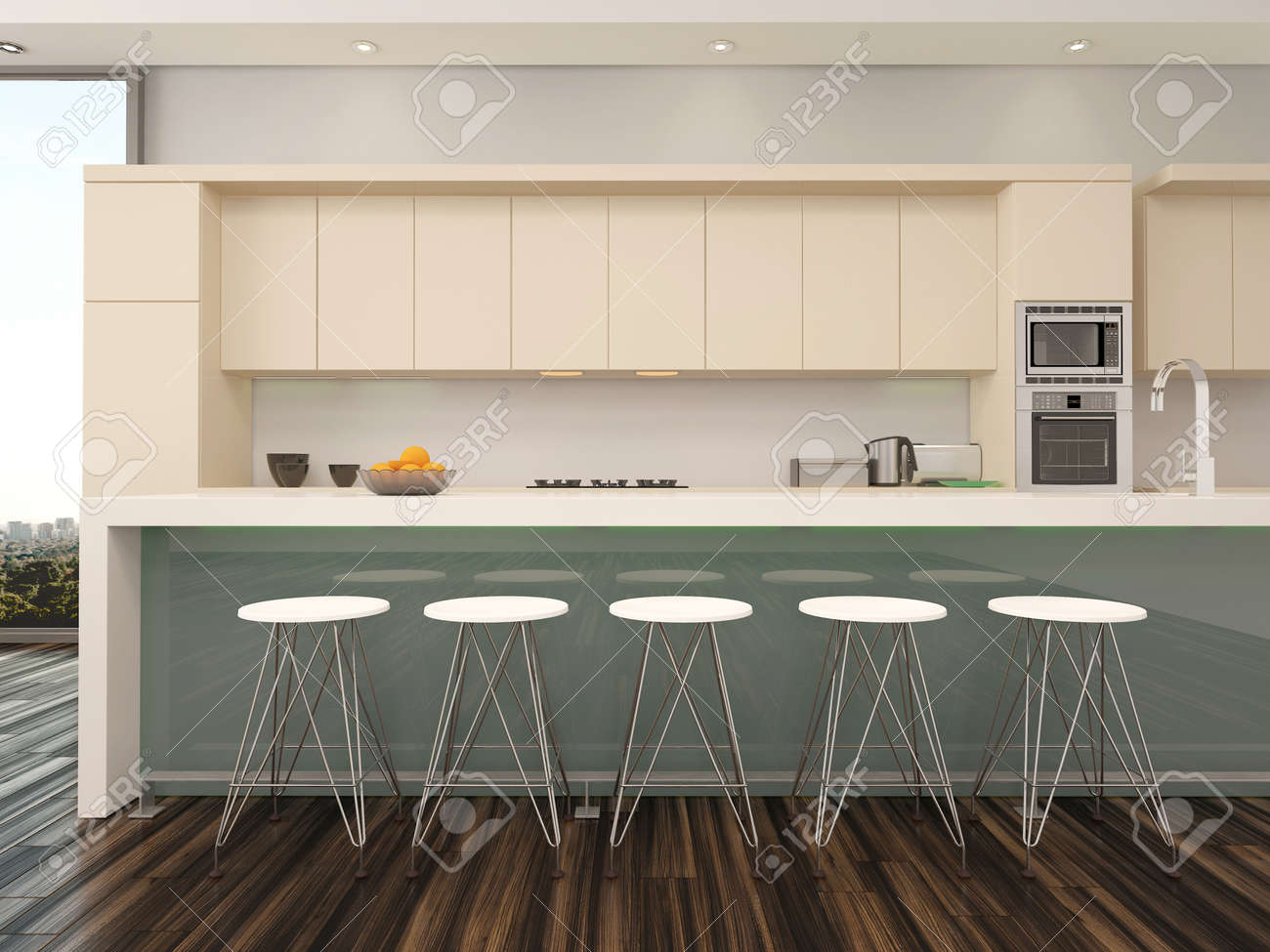 Modern nyitott terű apartman konyha belsŠegy számláló bárszékek ...