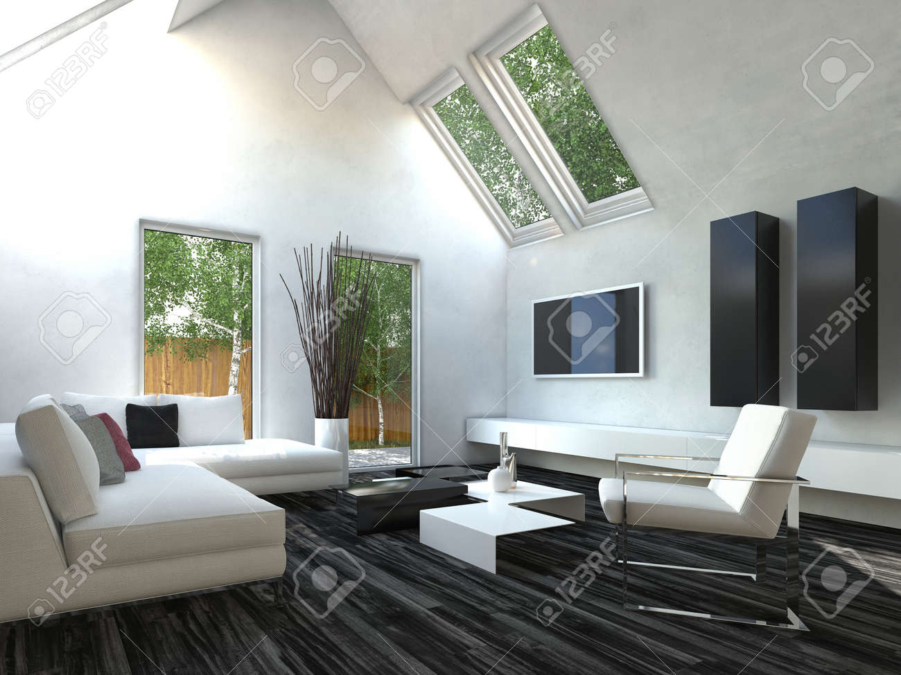 Schöne Schwarz-Weiß-Wohnzimmer Mit Fernseher Lizenzfreie Fotos ... Schöne Schwarz-Weiß-Wohnzimmer Mit Fernseher Lizenzfreie Fotos ...