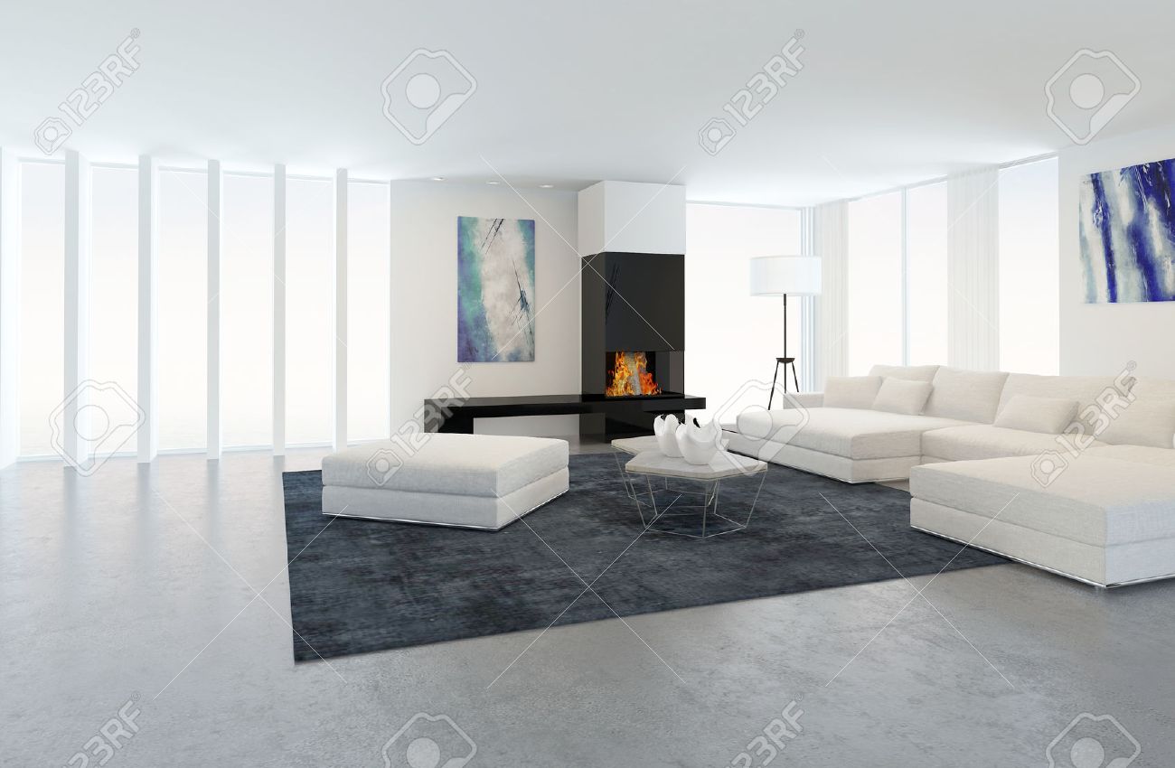 Das Innere Der Modernen Wohnzimmer In Wohnung Mit Kamin Und Weisse