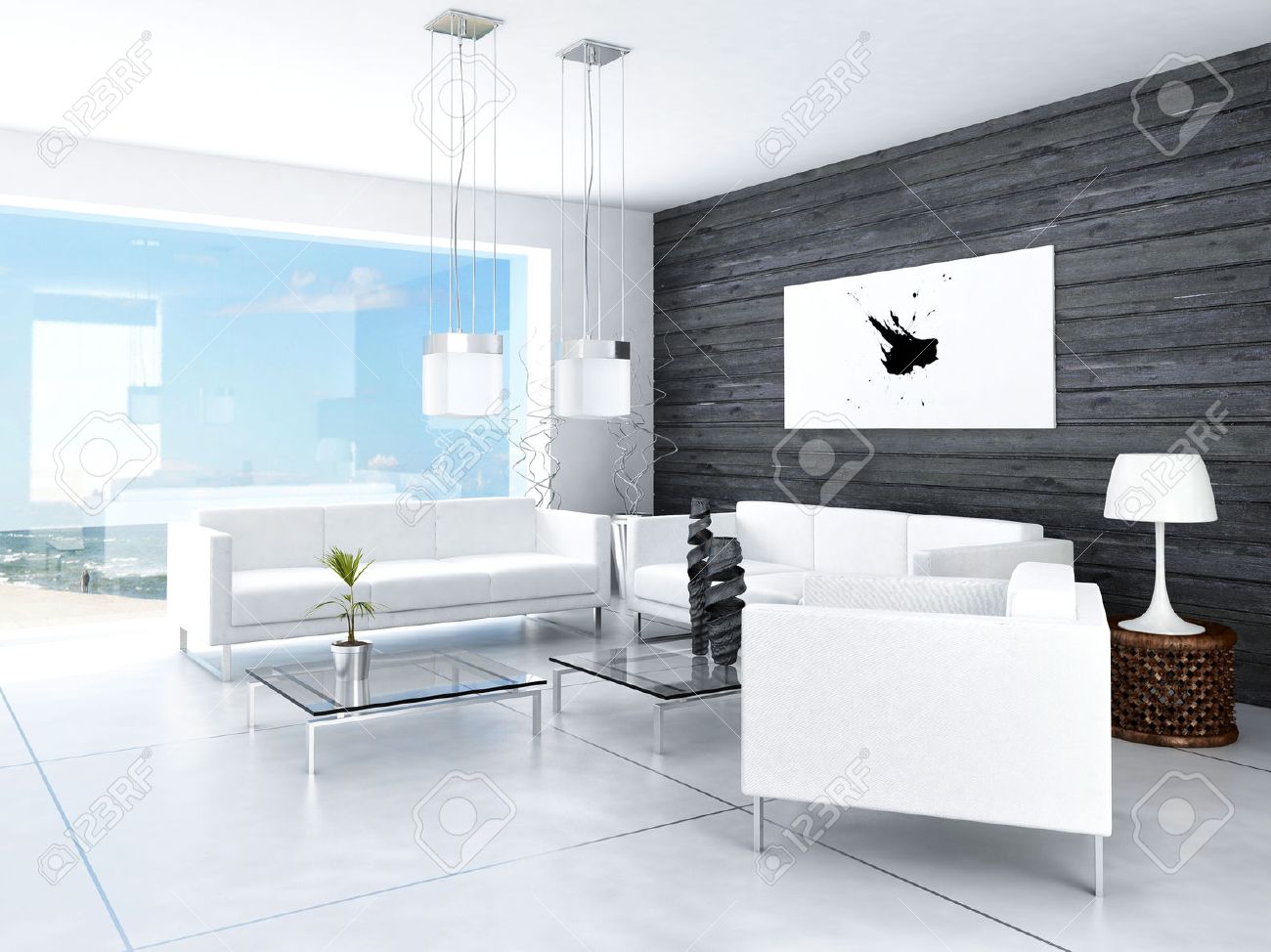 Modernes Design Schwarz Und Weiß Wohnzimmer Innenraum Lizenzfreie ... Modernes Design Schwarz Und Weiß Wohnzimmer Innenraum Lizenzfreie ...