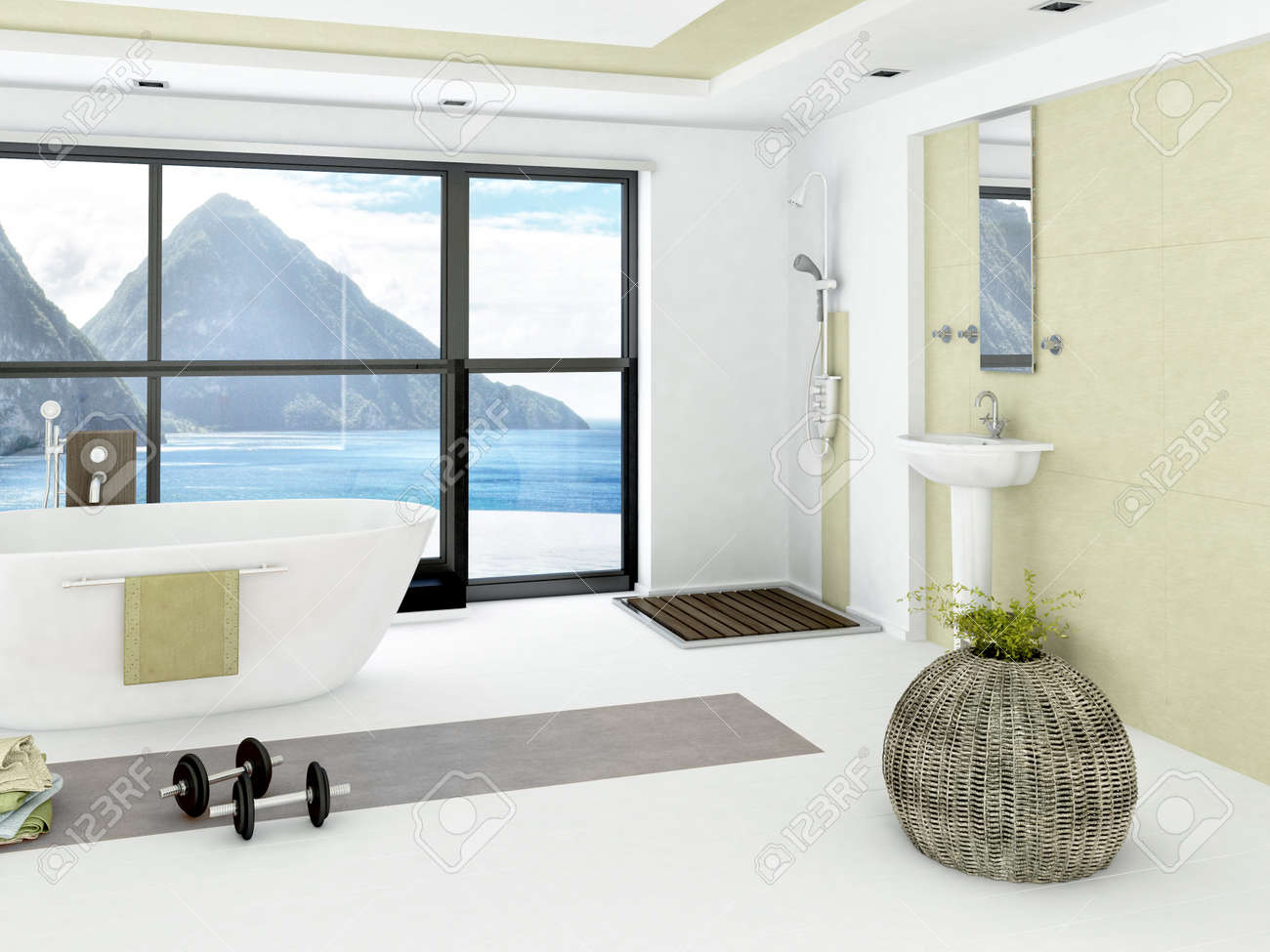 Interior Moderno Cuarto De Bano Con Pared De Color Verde Claro