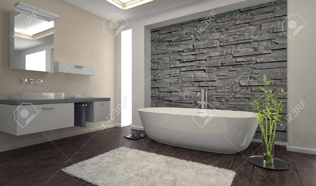 Badezimmer modern modernes badezimmer innenraum mit steinmauer