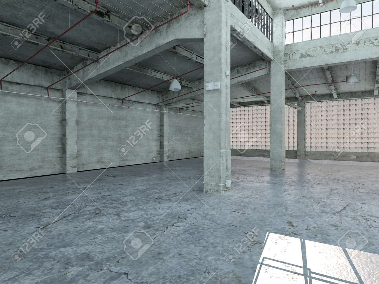 Empty industrial loft in an architectural background with bare
