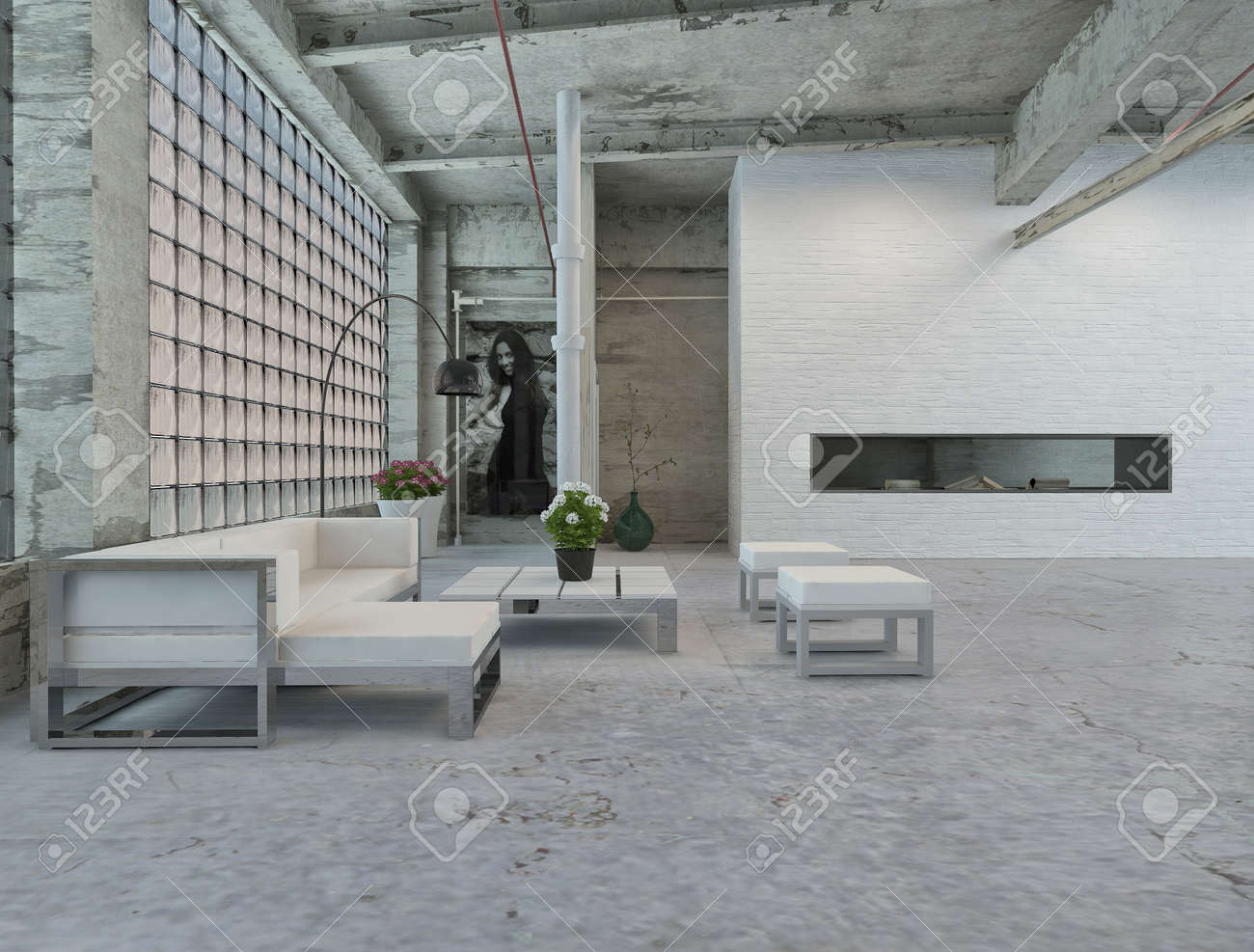 Elegante Architektur Interior Loft Design Mit Kleinen Weißen Tisch ... Elegante Architektur Interior Loft Design Mit Kleinen Weißen Tisch ...