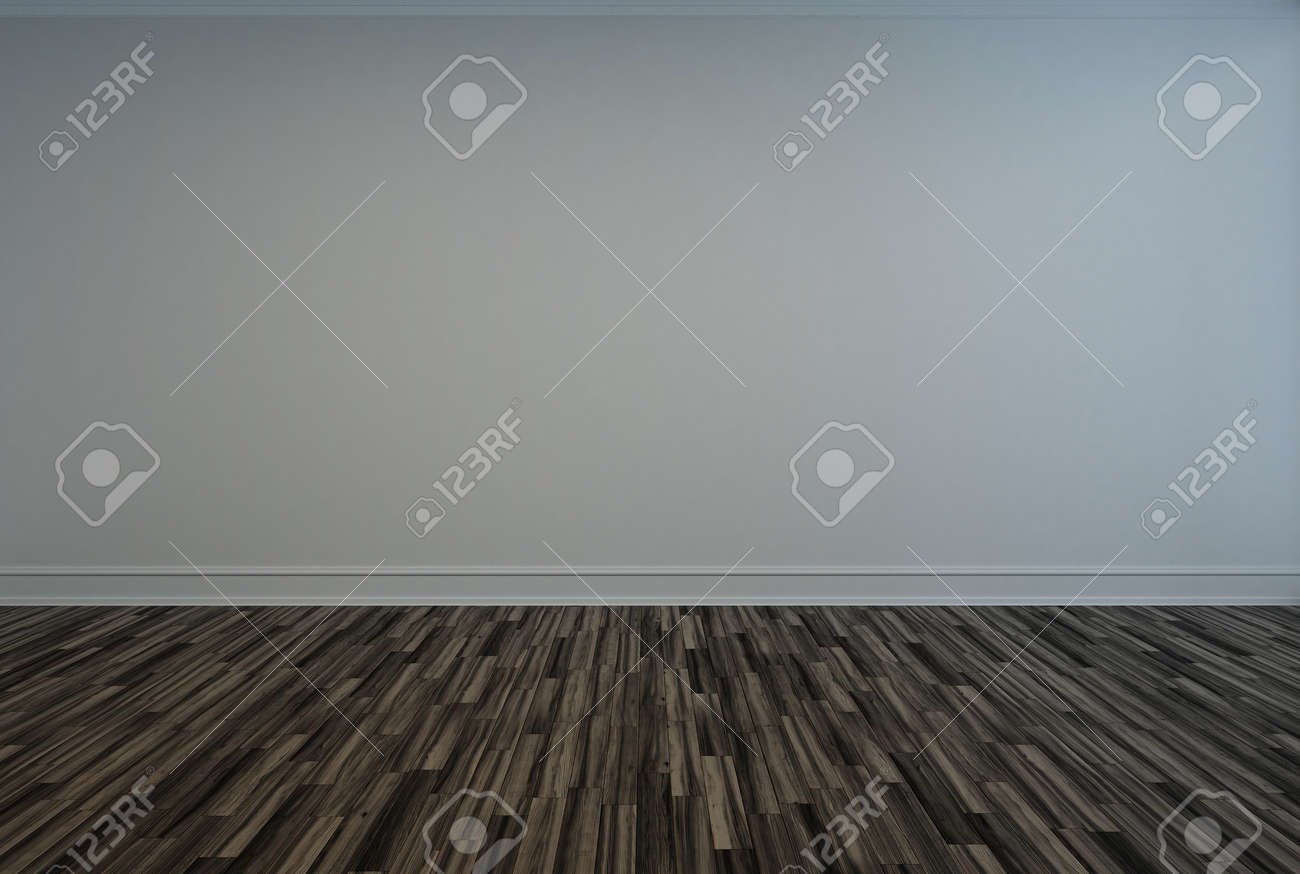 Bare Empty Room With A Wooden Parquet Floor And Grey Painted