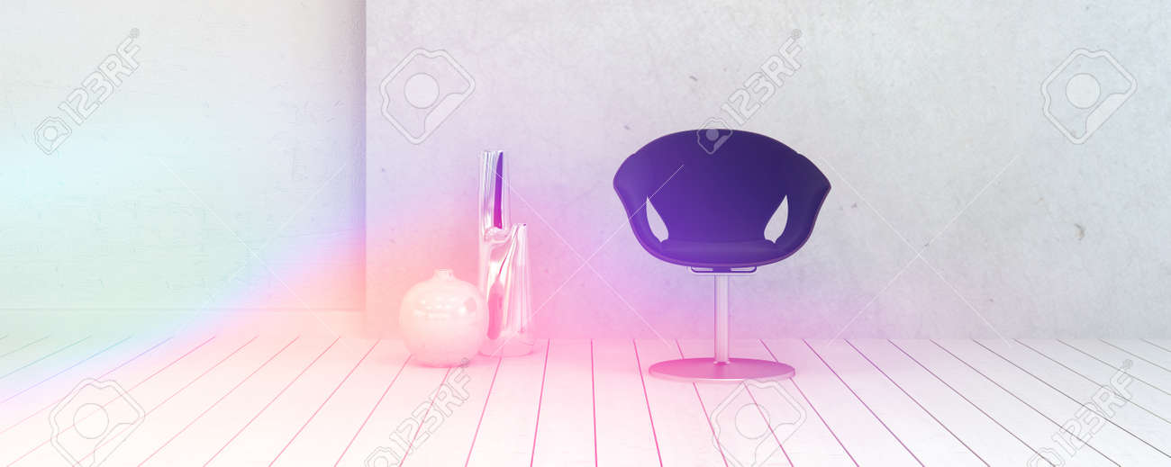 Single Chair And Vase Decorations Inside An Empty White Room