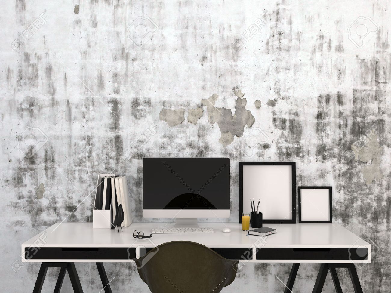 Bureau Ordinateur Noir Et Blanc : Légant espace de travail à la maison en noir et blanc avec un