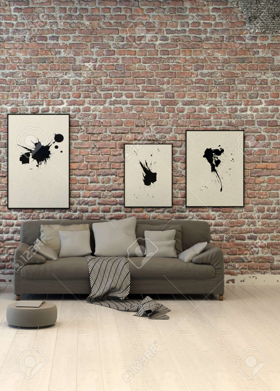 Salon Rustico Con Una Cara Roja De La Pared De Ladrillo Con