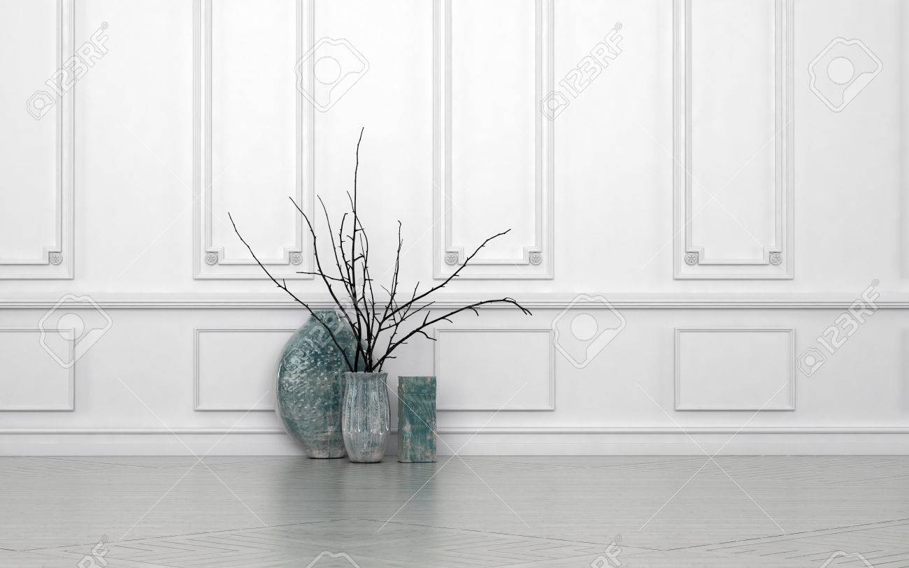 Modern Arrangement Of Twigs In Hand Crafted Ceramic Vases Of