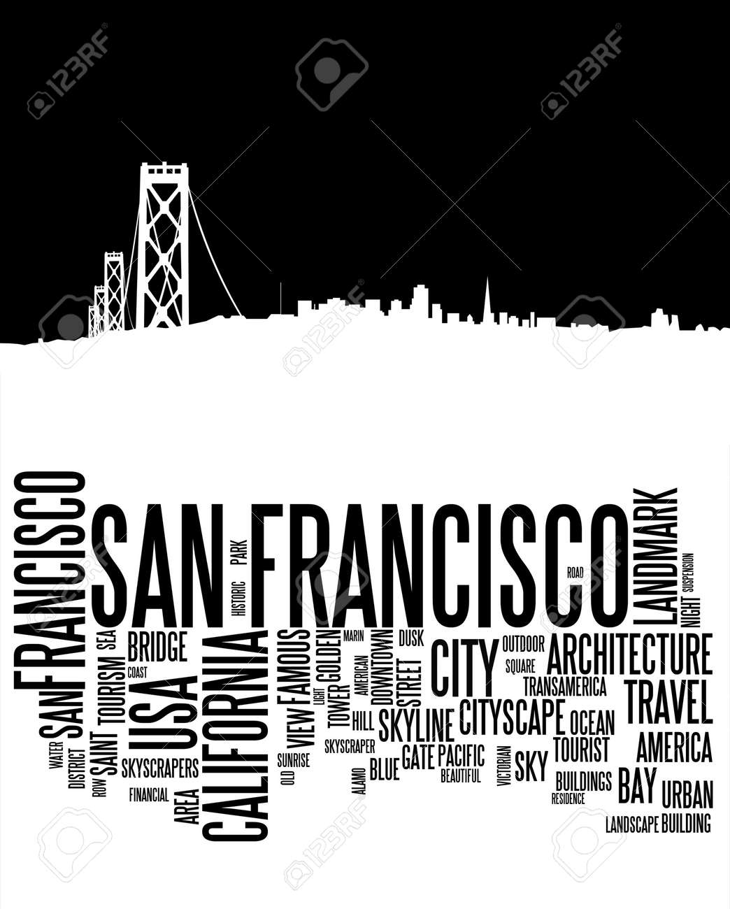 San Francisco 都市スカイラインと単語雲 の写真素材 画像素材 Image