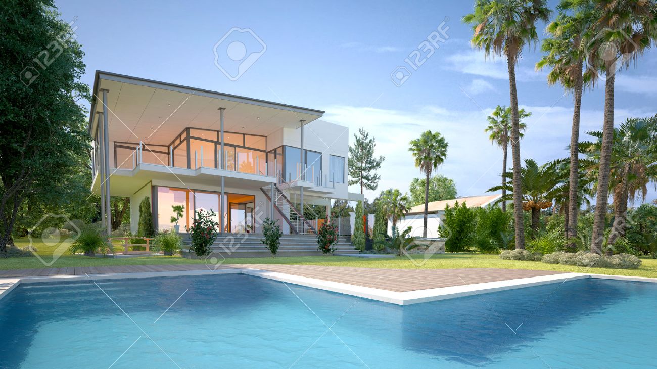 Luxus Modernen Weissen Haus Oder Eine Villa Mit Kantigen Wanden Und