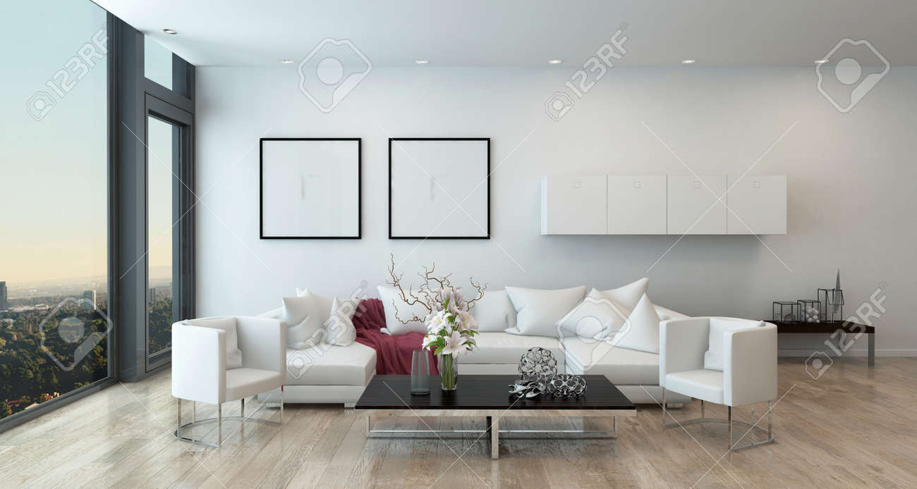 Architectural Interior Of Open Concept Apartment In High Rise ... Architectural Interior Of Open Concept Apartment In High Rise ...