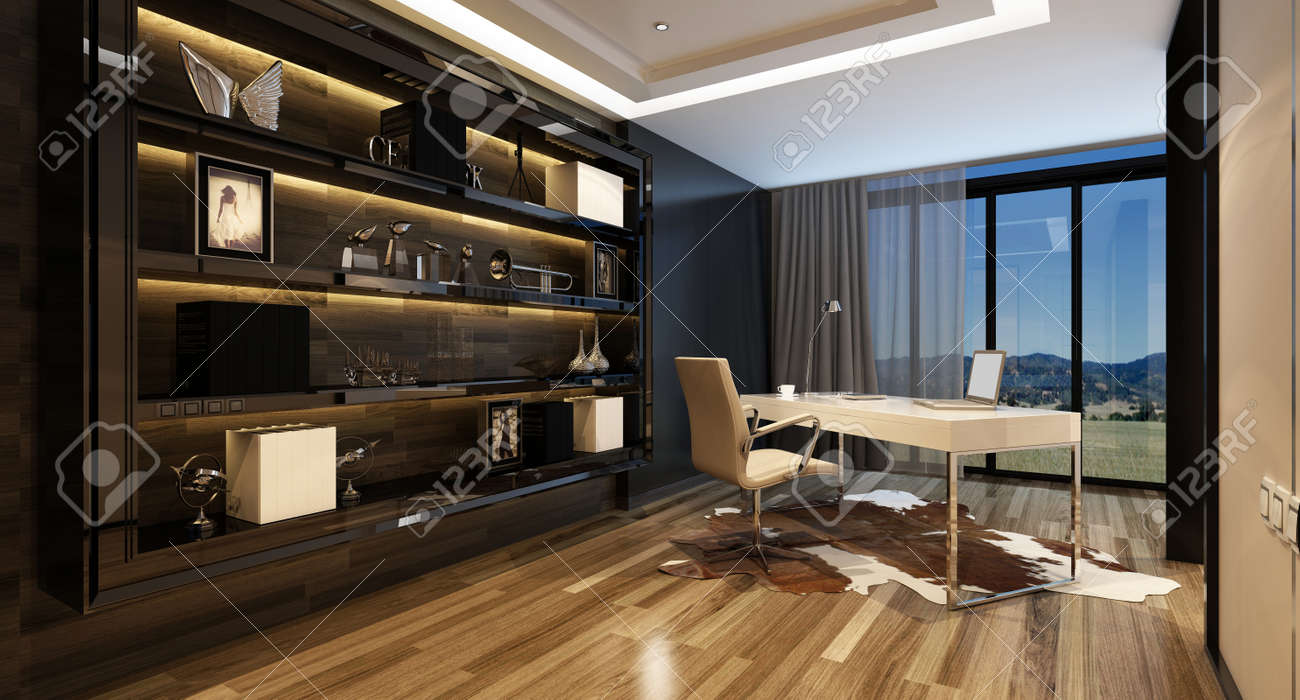 Upmarket Home Office With A Modern Desk With A Panoramic View