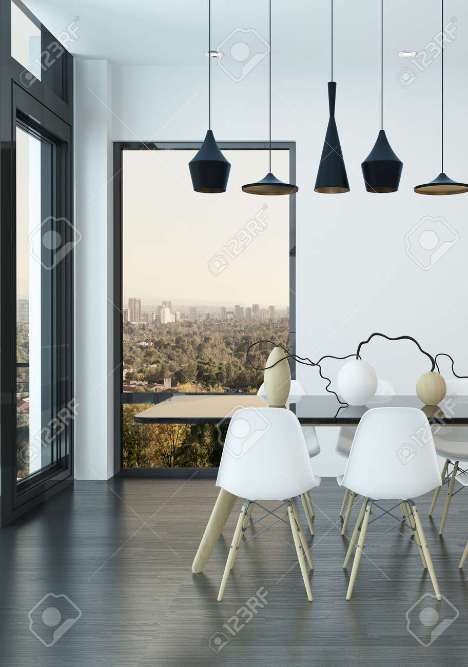 Comedor Contemporáneo En Una Sala De Estar Con Cuatro Luces Del ... Comedor Contemporáneo En Una Sala De Estar Con Cuatro Luces Del ...