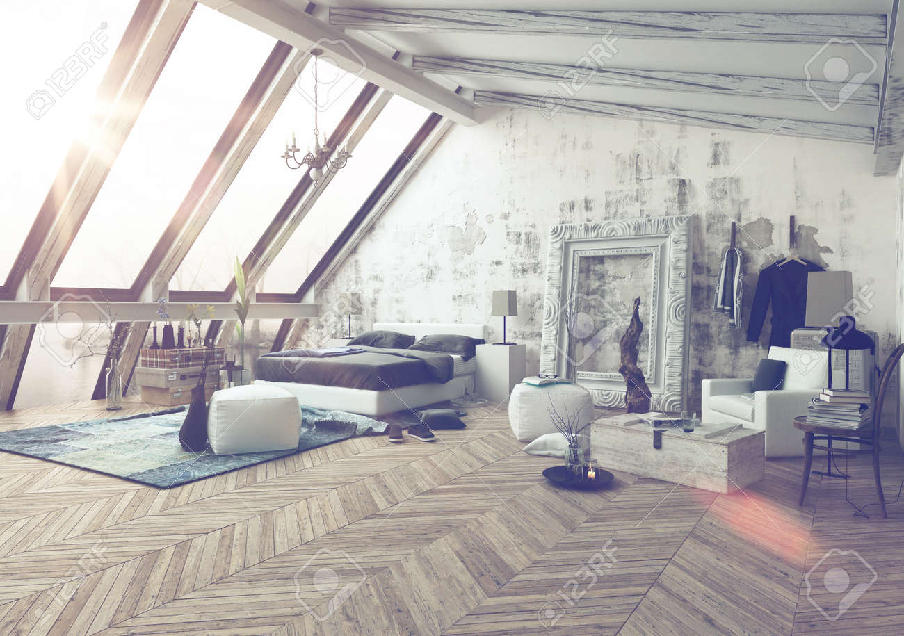 Dormitorio De Moda En La Decoracion Moderna Con Grandes Ventanas