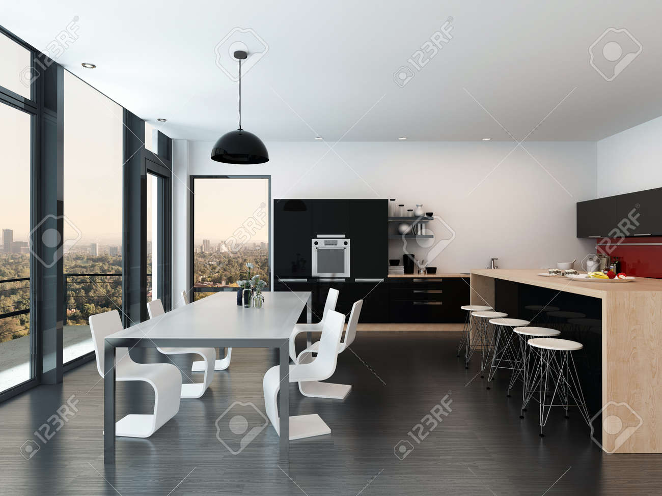 Moderna Cocina De Planta Abierta Y Comedor Decoración Interior Con ... Moderna Cocina De Planta Abierta Y Comedor Decoración Interior Con ...