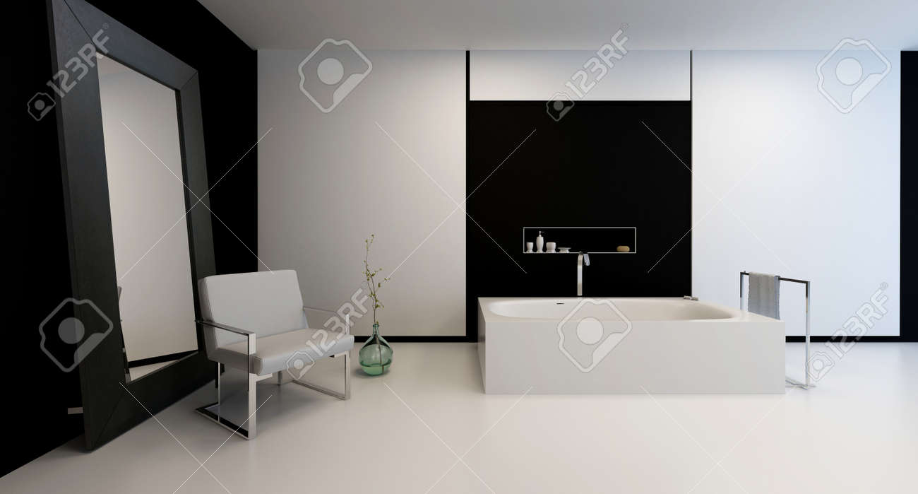 Salle De Bain Rangement Mural ~ entre noir et blanc moderne l gante salle de bains avec un d cor Salle De Bain Rangement Mural ~ entre noir et blanc moderne l gante salle de bains avec un d cor