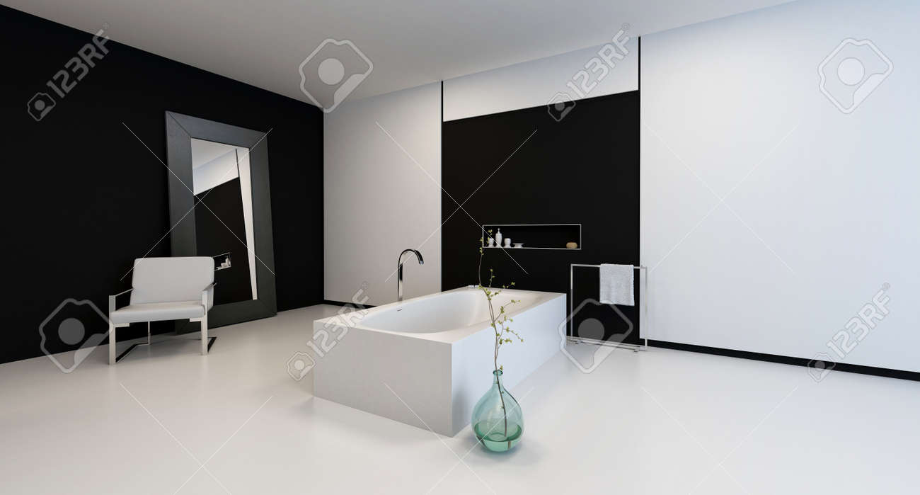 Minimalist Modernen Schwarz-Weiß-Badezimmer-Interieur Mit Einem ... Minimalist Modernen Schwarz-Weiß-Badezimmer-Interieur Mit Einem ...