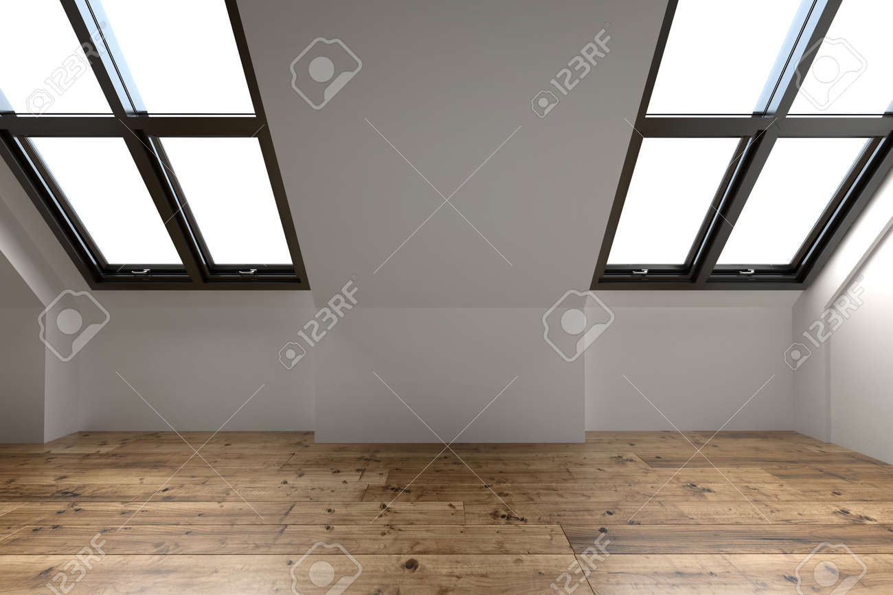 Newly Converted Attic Space Interior With Two Sloping Windows